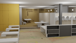 Model in progress, integration of design drawings in a Blender environment.