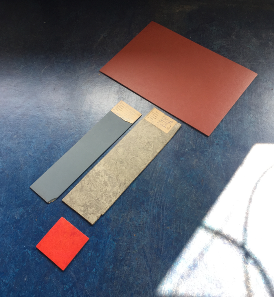 Historical linoleum samples on top of a modern linoleum floor. Photo by Santje Pander.